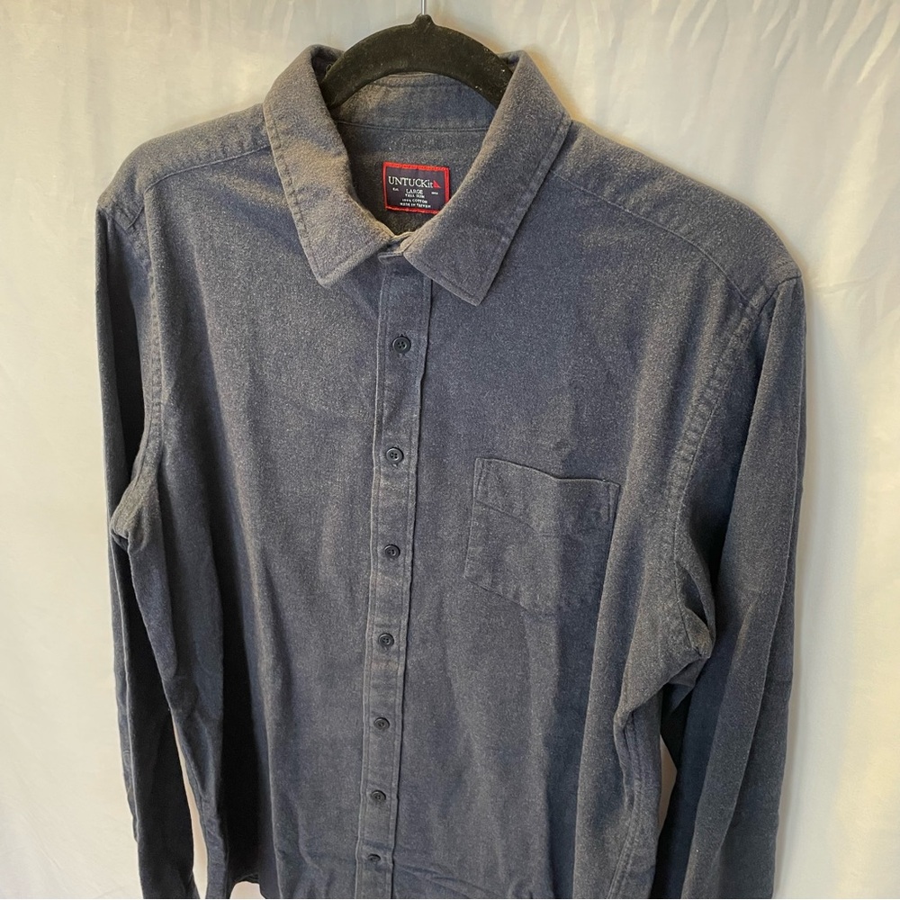 UNTUCKit Mens Large Tall Slim Flannel Long Sleeve Button Down Front Cotton Shirt - Picture 3 of 12